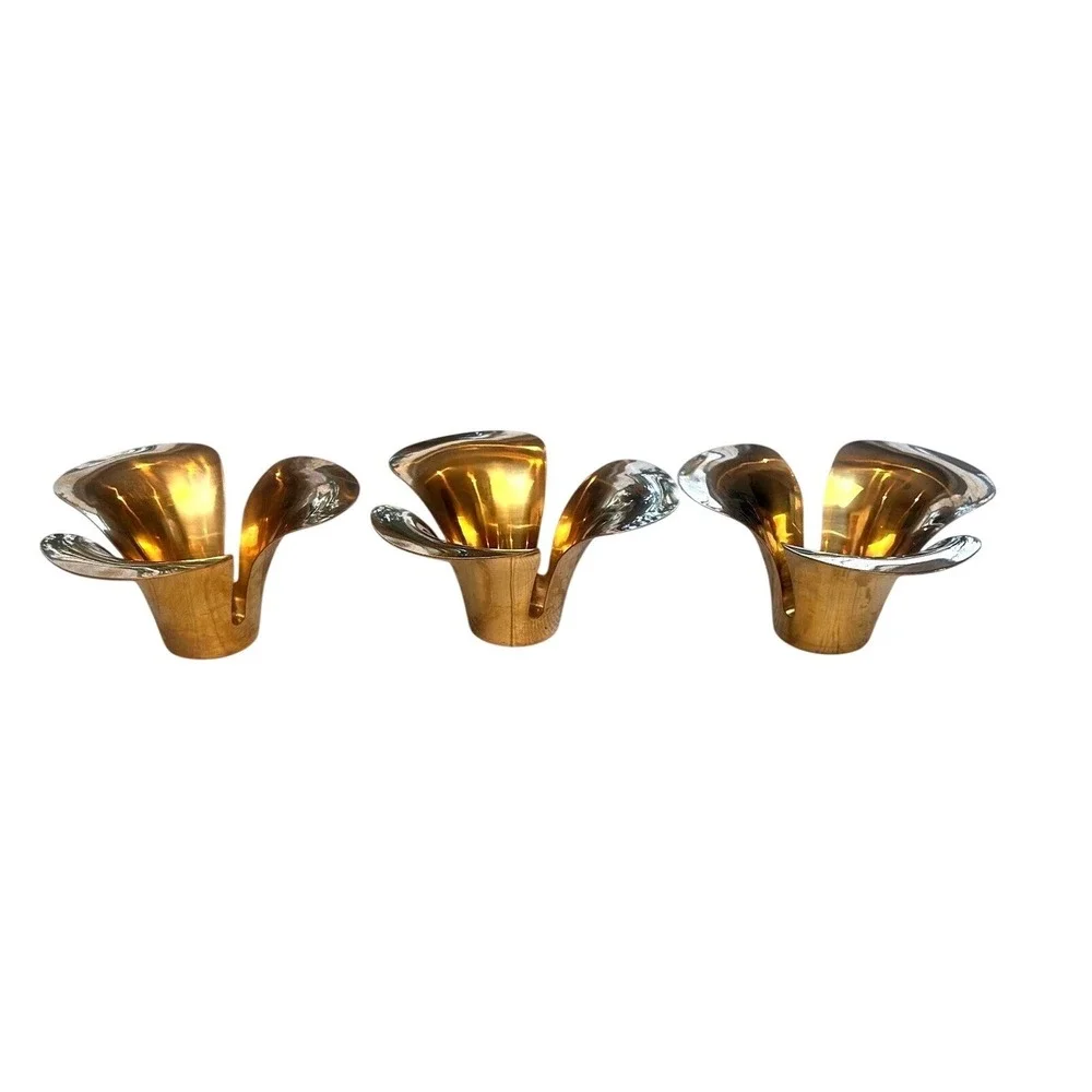 IKEA Stockholm Gold Flower TeaLight Candle Holders Set of 3 Monica Forster Brass